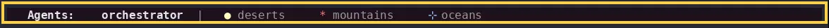 The Agents: tab bar in the Warp Agent CLI, showing the orchestrator tab and three child agent tabs with status glyphs
